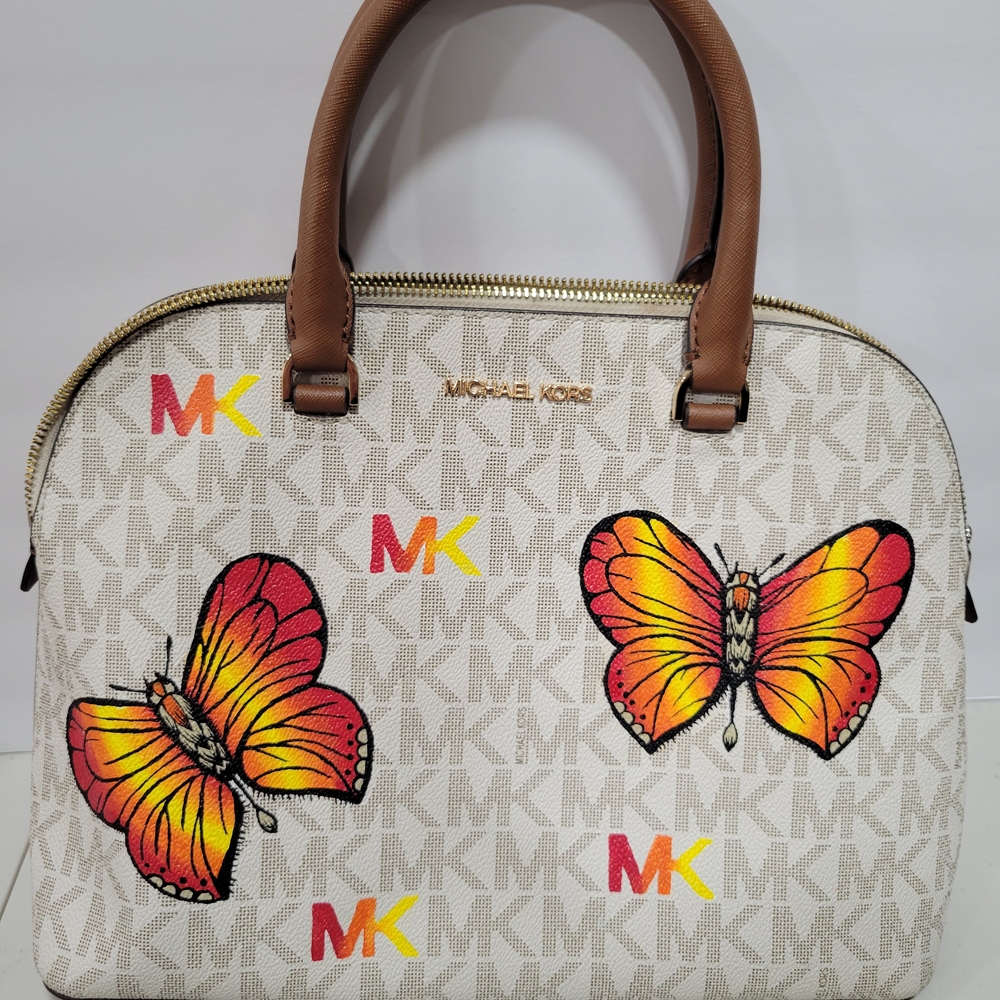 Michael Kors White Purse With Hand Painted Butterflies